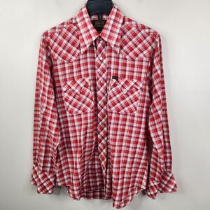 Bar-M Rancher Vintage 80s Mens Double Pocket Pearl Snap Plaid Western Shirt M